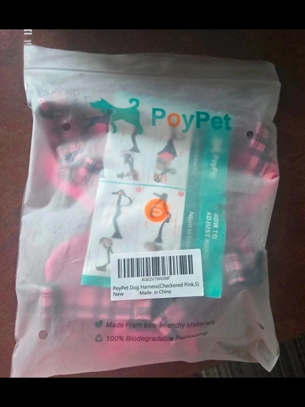 PoyPet Pink Plaid No-Pull Dog Harness Size Small NWT